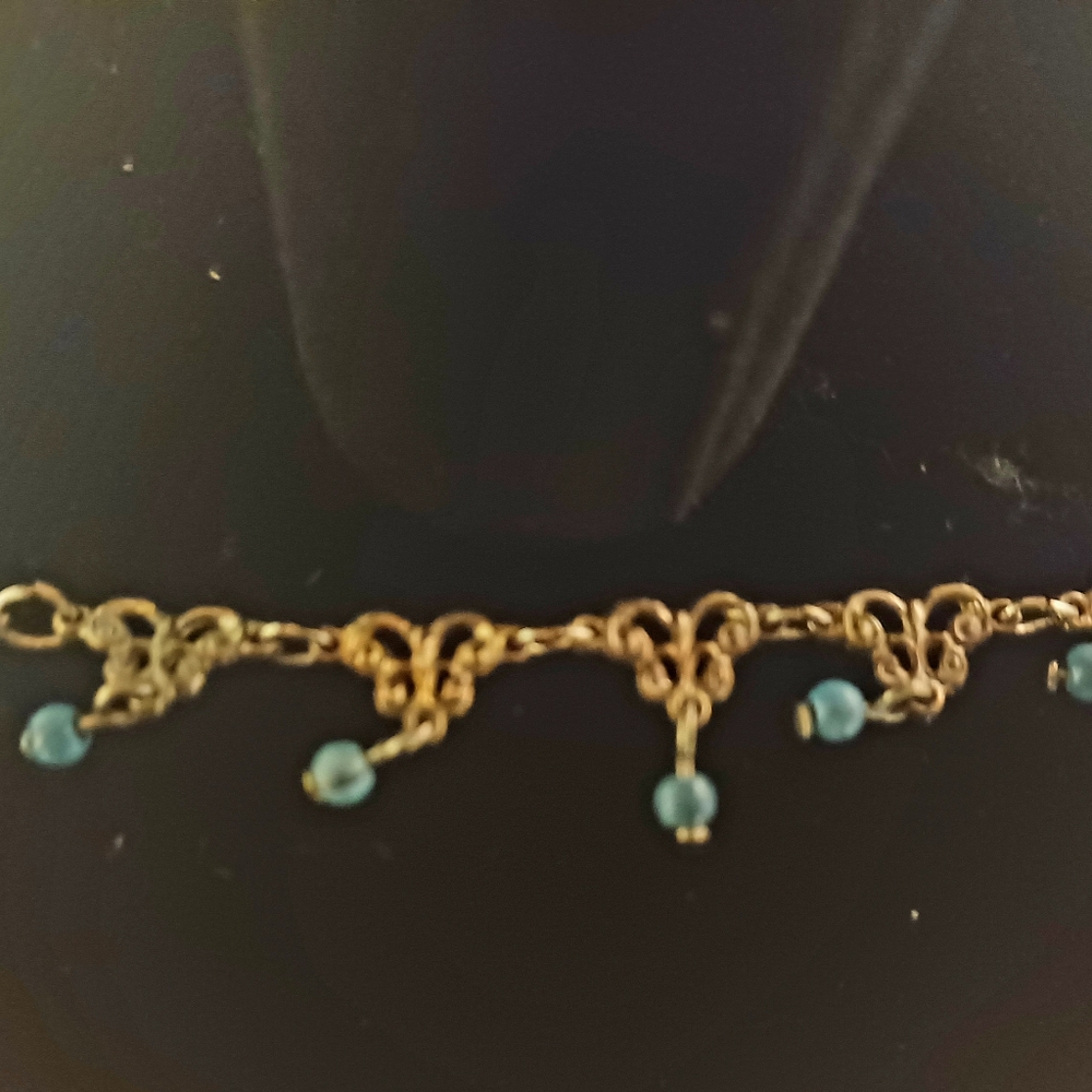 STERLING SILVER TURQUOISE ANKLE BRACELET 8"